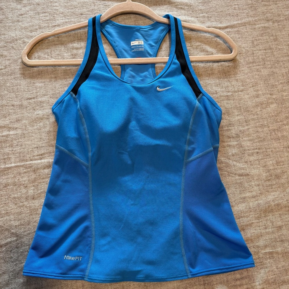 Nike Racerback Tank Top XS Blue NikeFIT Dry Built-in Bra Athletic Running
